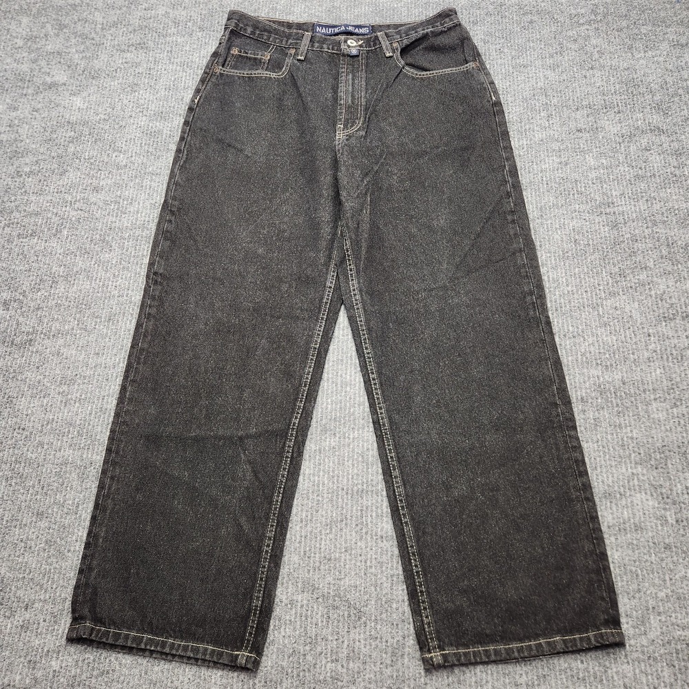 Vintage Nautica Jeans Company Mens 35x30 Black Denim Made USA Baggy Y2K 90s